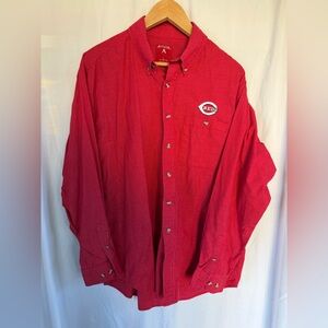 LIKE NEW! Antigua Men's Red Micro-Check Button-Down Shirt with Reds Patch Sz L